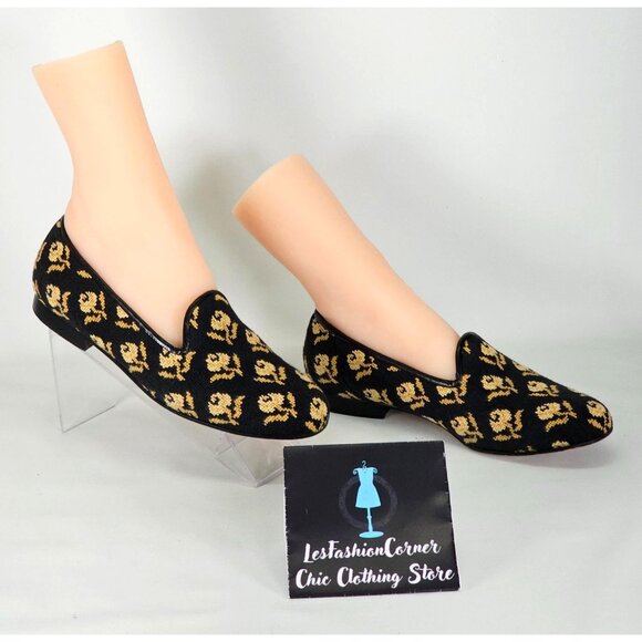 Zalo Women's Black/Yellow Flowers Print With Black Leather Trim Loafers Sz 8 195 - Picture 4 of 15